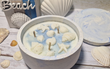 Lumanare bol ciment si capac, decor marin [2]