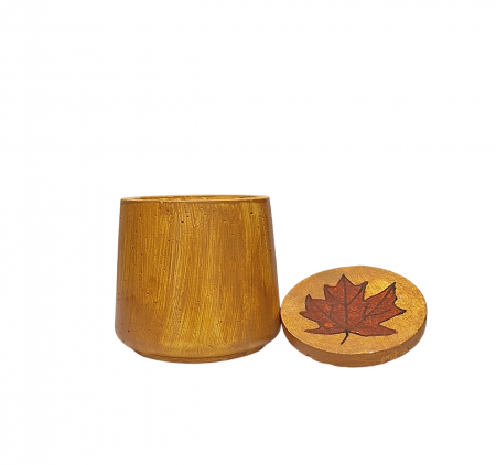 Lumanare pahar ciment conic, galben, cu capac decorat [5]