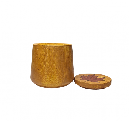 Lumanare pahar ciment conic, galben, cu capac decorat [2]