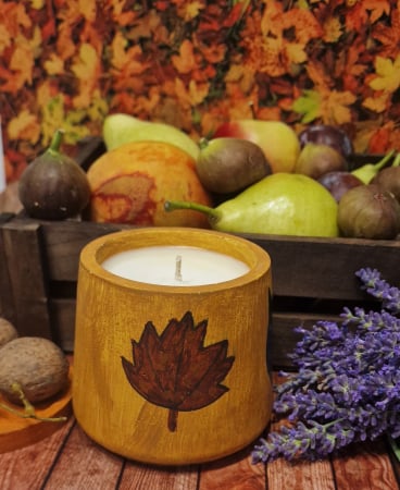 Oferte speciale - Lumanare pahar ciment conic, galben, cu capac decorat