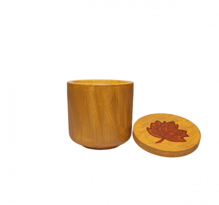 Lumanare pahar ciment galben, cu capac decorat [1]