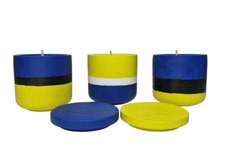 Lumanari parfumate - Lumanare pahar ciment galben-albastru, editie limitata FCP 100 de ani