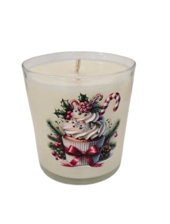 Lumanare pahar de sticla cu decor de Craciun - Cupcake [5]