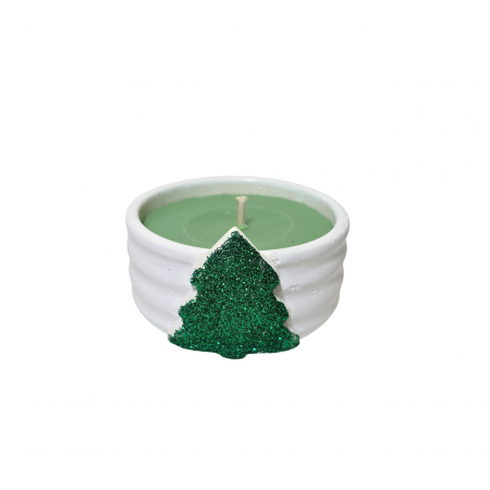 Lumanare parfumata Craciun, vas ciment alb cu decor bradut [1]