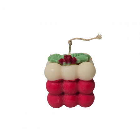 Colectia Craciun 2025 - Lumanare parfumata cub cu decor Craciun, alb-rosu