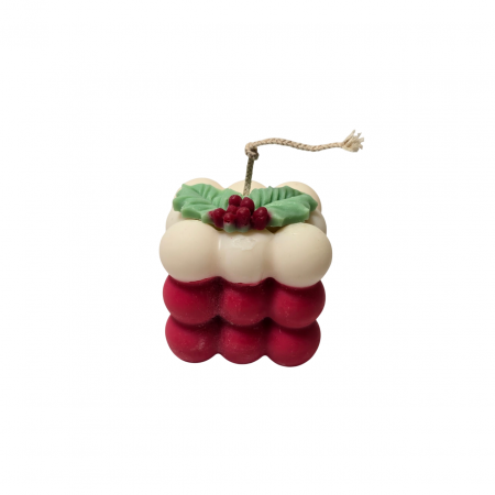 Lumanare parfumata cub cu decor Craciun, alb-rosu [1]