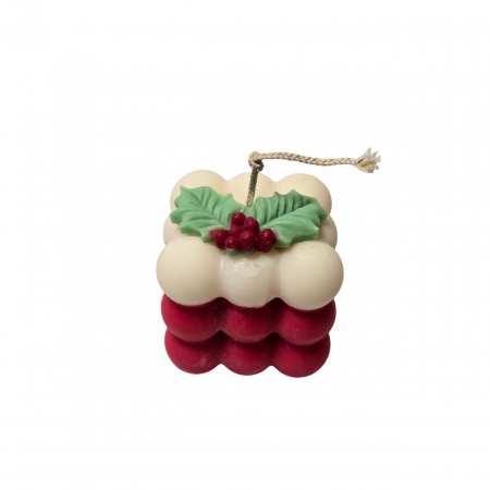 Lumanare parfumata cub cu decor Craciun, alb-rosu [2]