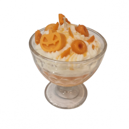 Lumanare parfumata in cupa de inghetata cu decor portocaliu de Halloween, Spiced Pumpkin [4]