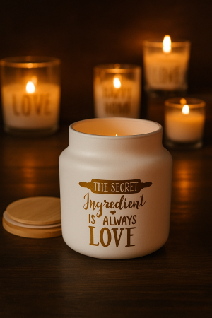 Editie limitata - Lumanare parfumata in recipient sticla cu capac lemn, aroma Vanilie si caramel, 650 gr