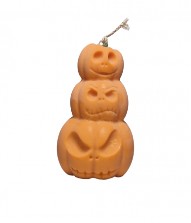 Lumanare pentru Halloween, model 3 dovleci, portocaliu [2]