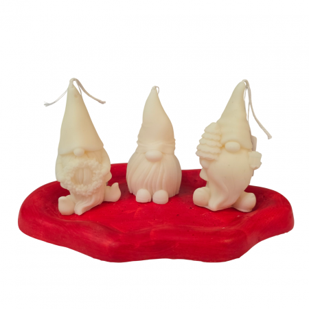 Decoratiuni - Set 3 gnomi Craciun cu tavita suport rosie