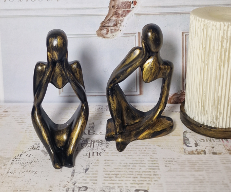 Set decorativ statuete model feminin, negru auriu, din ciment [3]