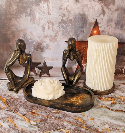 Set decorativ statuete model feminin, negru auriu, din ciment [1]