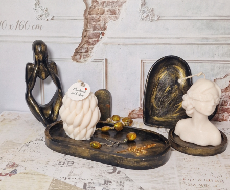 Set decorativ statuete model feminin, negru auriu, din ciment [2]