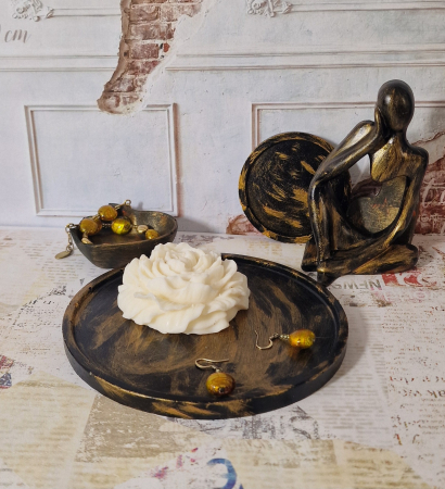 Set decorativ statuete model feminin, negru auriu, din ciment [4]