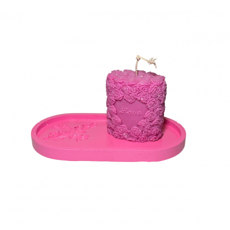 Tava decorativa ovala cu decor floral,  culoare roz, 175 x 90 mm [4]