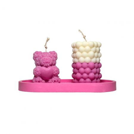 Tava decorativa ovala cu decor floral,  culoare roz, 175 x 90 mm [3]