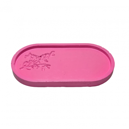Decoratiuni - Tava decorativa ovala cu decor floral,  culoare roz, 175 x 90 mm