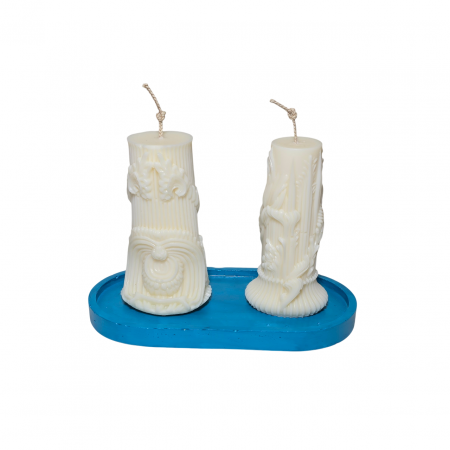 Decoratiuni - Tava decorativa ovala pentru lumanari,  culoare turcoaz, 175 x 90 mm