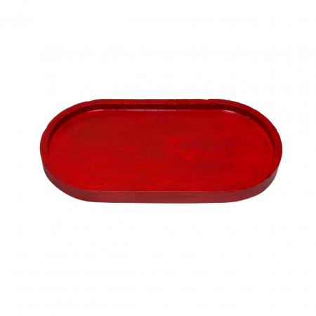 Decoratiuni - Tava decorativa ovala pentru lumanari, rosie , 175 x 90 mm