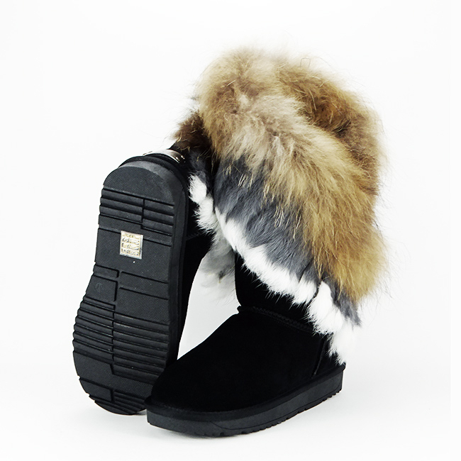 Cizme negre din piele naturala cu blanita naturala B-8913 112 [8]