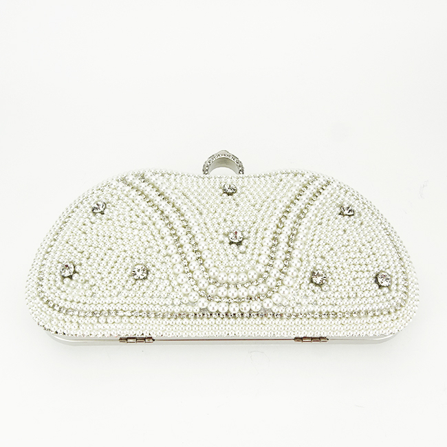 Clutch elegant accesorizat B-BME-22732 05 Crem/Argintiu [7]