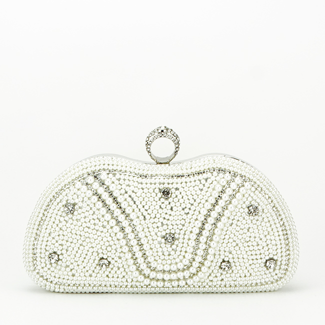Clutch elegant accesorizat B-BME-22732 05 Crem/Argintiu [3]