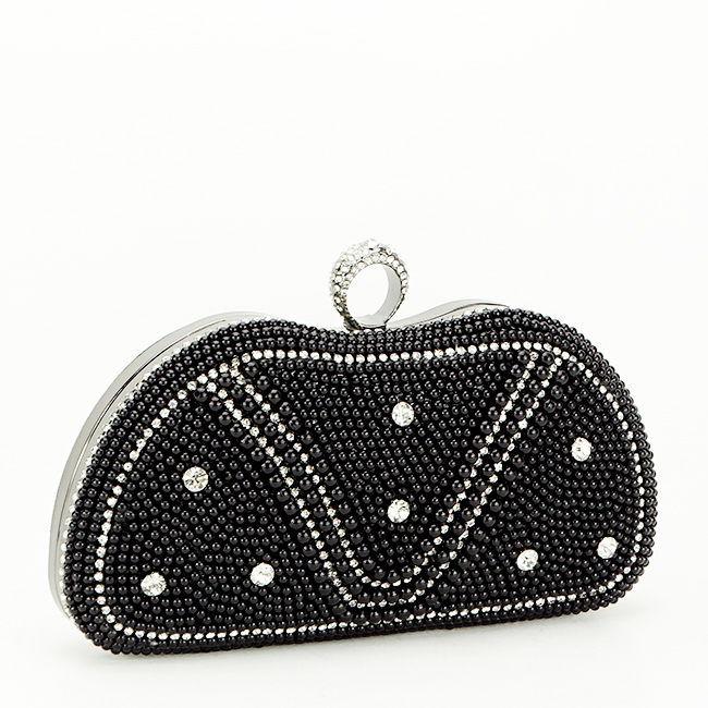 Clutch elegant cu perle B-BME-22732 05 Negru