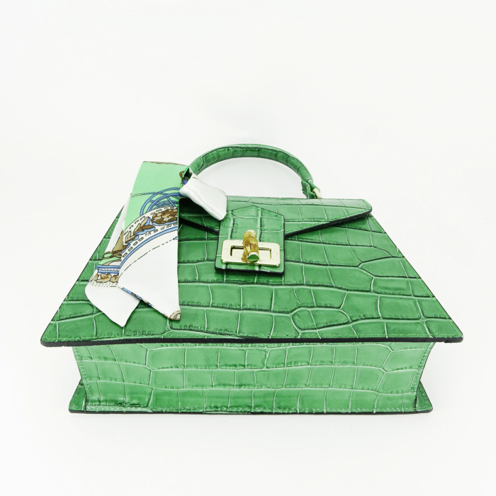 Geanta din piele naturala cu esarfa B-8953 121 Verde [6]