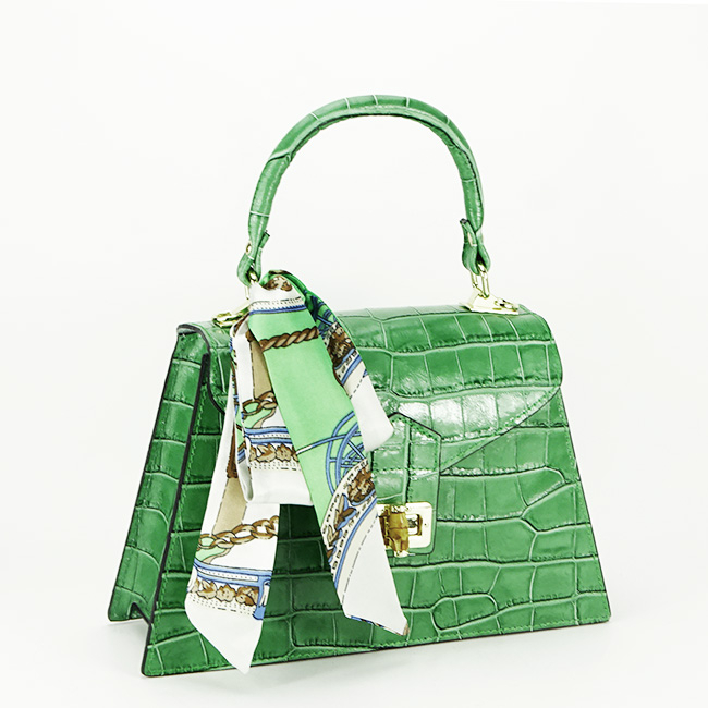 Geanta din piele naturala cu esarfa B-8953 121 Verde [3]