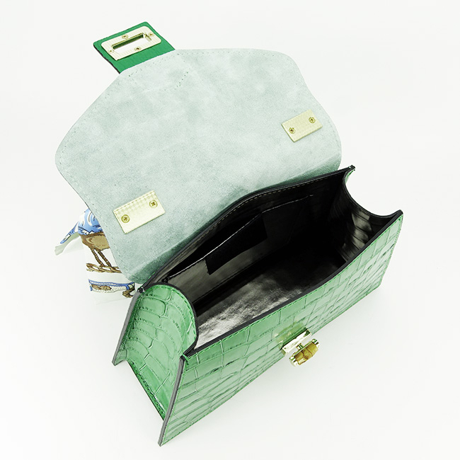 Geanta din piele naturala cu esarfa B-8953 121 Verde [8]