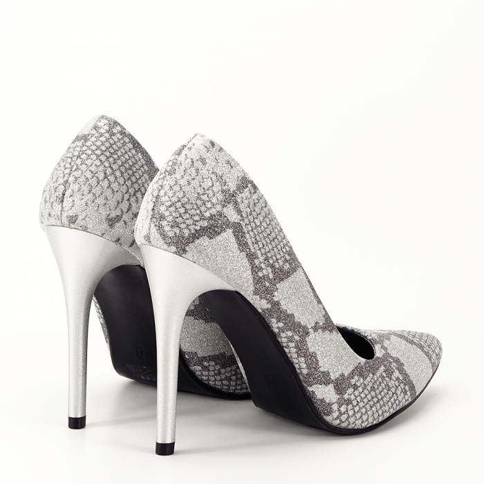 Pantofi dama cu print reptila  B-198-2 02 Argintii [5]