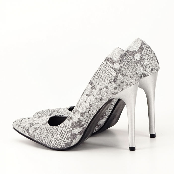 Pantofi dama cu print reptila  B-198-2 02 Argintii [8]