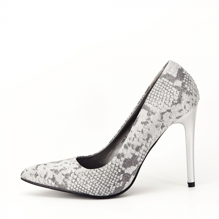 Pantofi dama cu print reptila  B-198-2 02 Argintii [3]