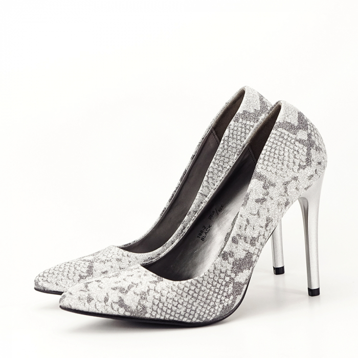 Pantofi dama cu print reptila  B-198-2 02 Argintii [2]