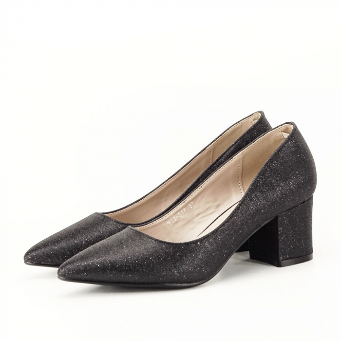 Pantofi negri cu toc gros N19-317 04 [6]