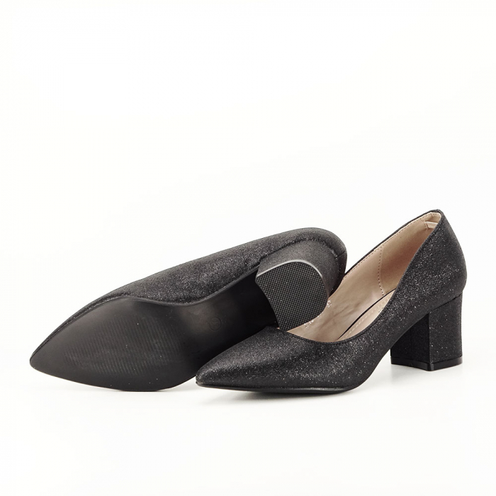 Pantofi negri cu toc gros N19-317 04 [8]