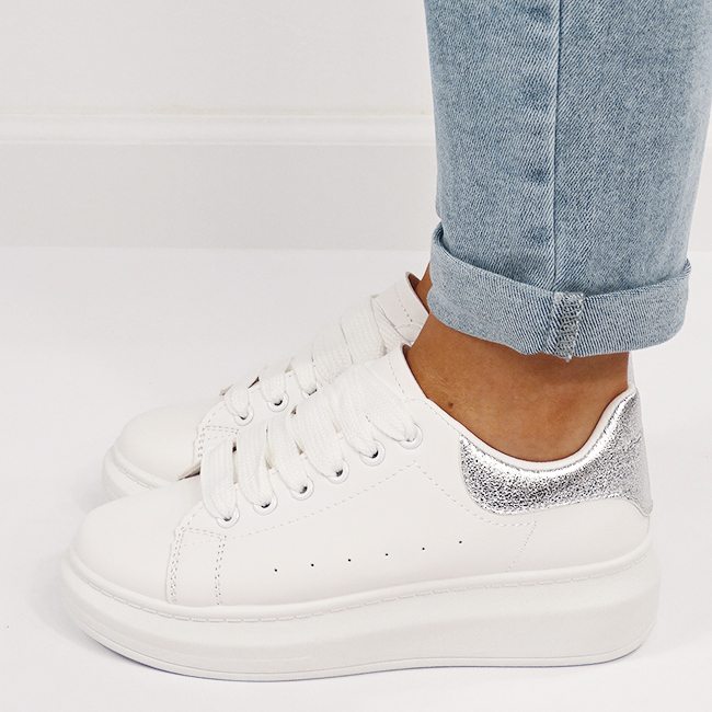Sneakers albi/argintii cu talpa groasa B-8826 M7 [4]