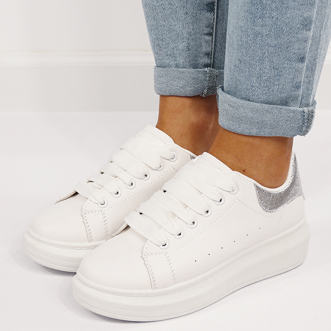 Sneakers albi/argintii cu talpa groasa B-8826 M7 [2]