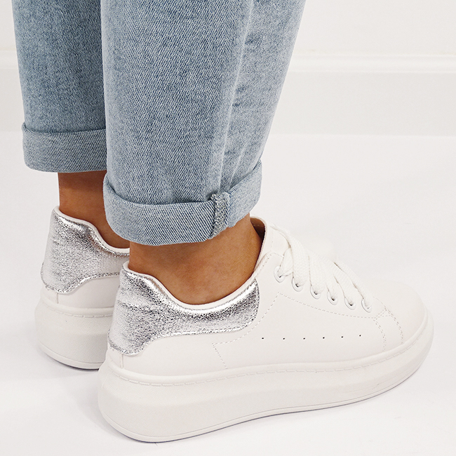 Sneakers albi/argintii cu talpa groasa B-8826 M7 [7]