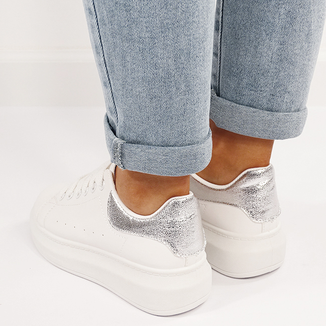 Sneakers albi/argintii cu talpa groasa B-8826 M7 [5]