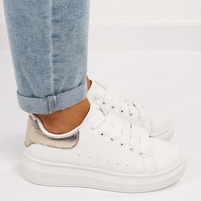 Sneakers albi/aurii cu talpa groasa B-M-8826 M7 [8]