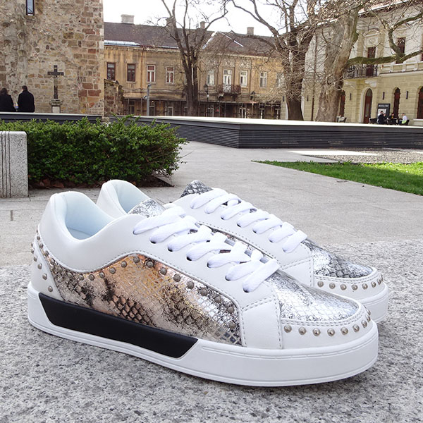 Sneakers din piele naturala alb cu imprimeu Ruxandra M3 [3]