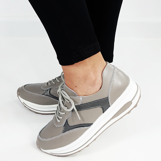Sneakers gri din piele naturala B-5091 M6 [3]