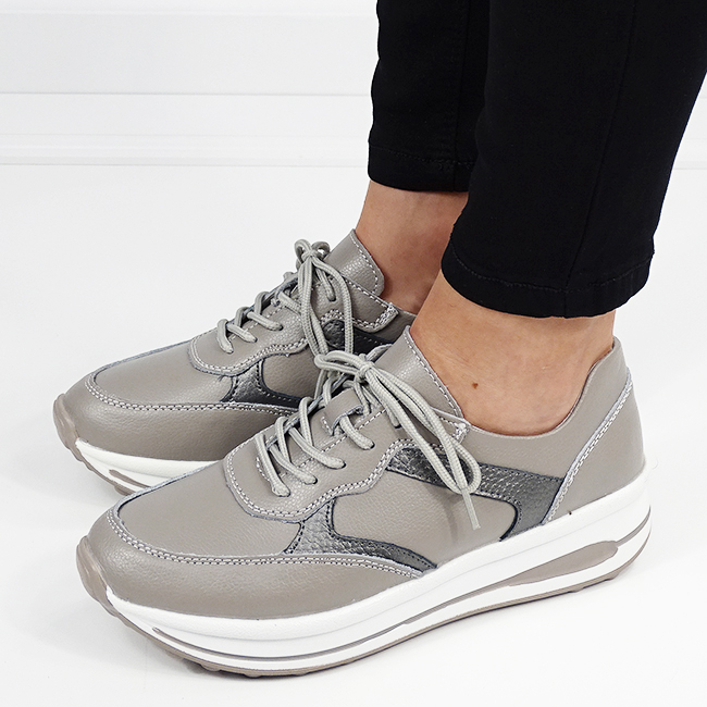 Sneakers gri din piele naturala B-5091 M6 [2]