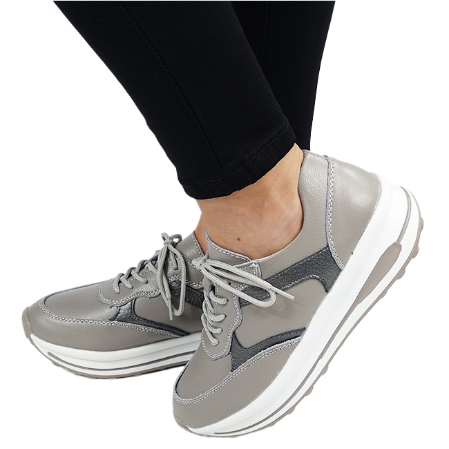 Sneakers gri din piele naturala B-5091 M6 [1]