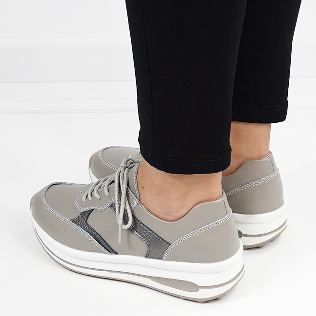 Sneakers gri din piele naturala B-5091 M6 [4]
