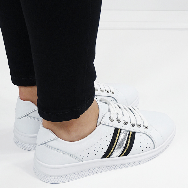 Sneakersi albi cu detalii argintii din piele naturala B-5088 M7 [6]