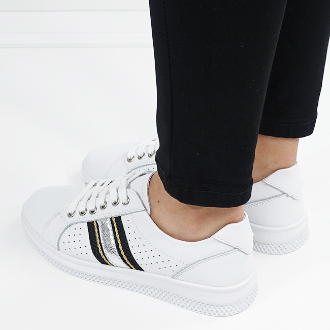 Sneakersi albi cu detalii argintii din piele naturala B-5088 M7 [4]