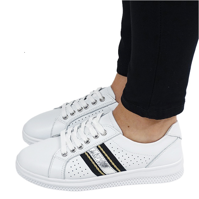 Sneakersi albi cu detalii argintii din piele naturala B-5088 M7 [1]